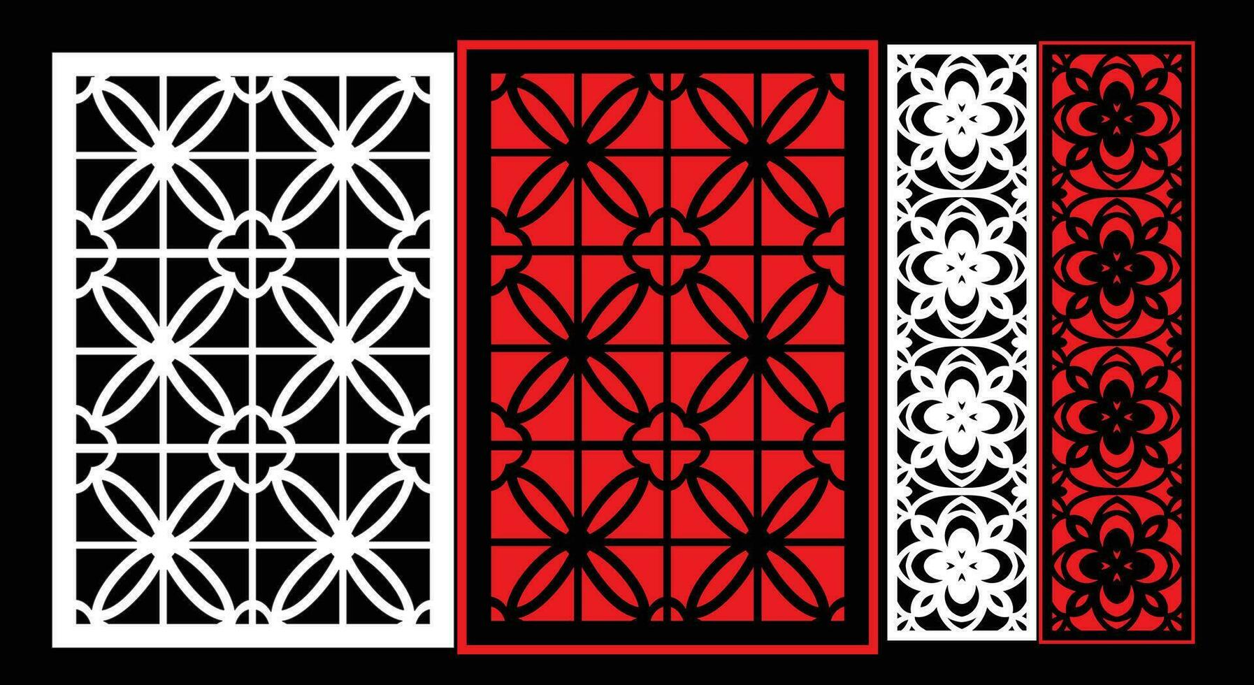 Decorative wall panels set Jali design CNC pattern,laser cutting pattern,router CNCcutting. vector
