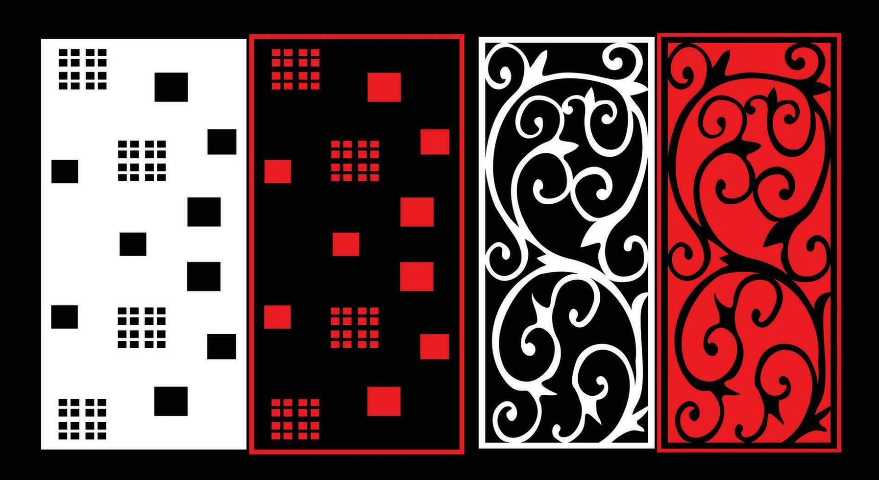 Decorative wall panels set Jali design CNC pattern,laser cutting pattern,router CNCcutting. vector