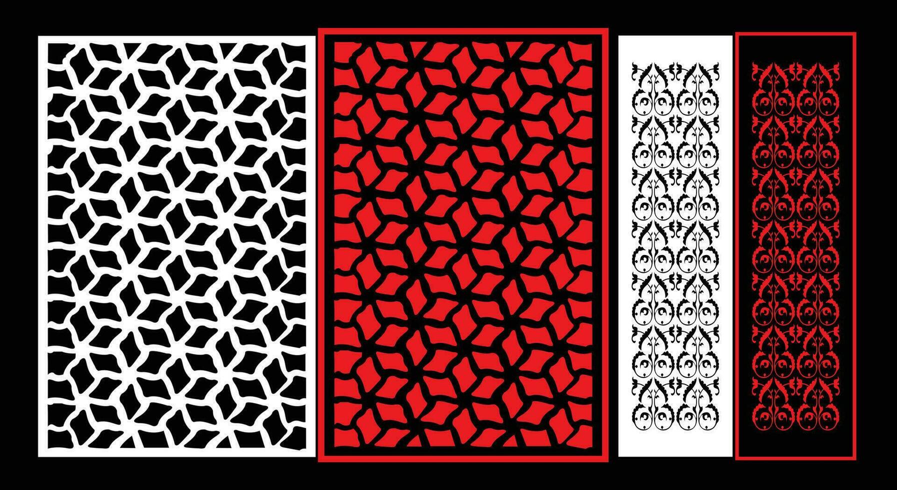 Decorative wall panels set Jali design CNC pattern,laser cutting pattern,router CNCcutting. vector