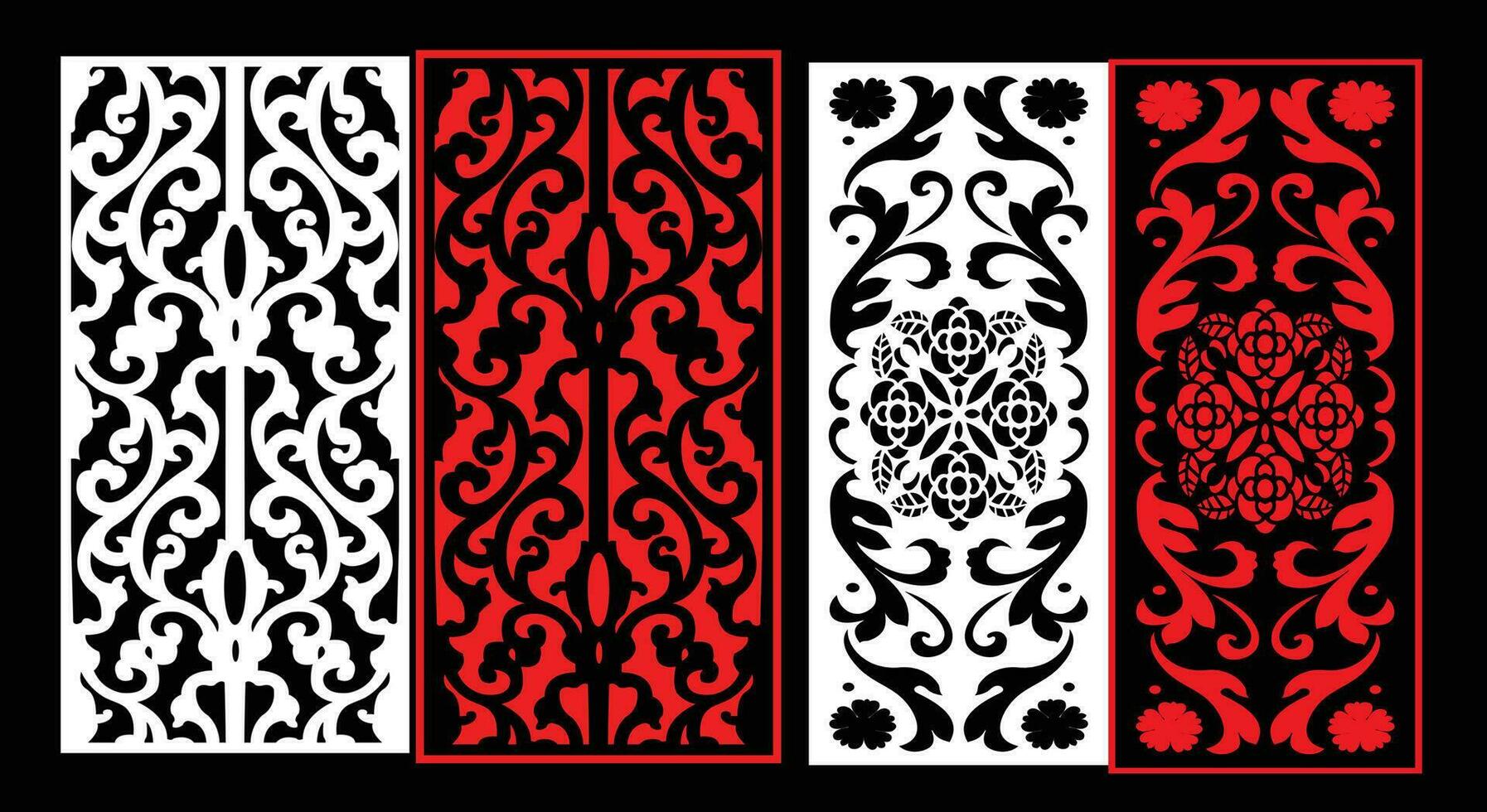 Decorative wall panels set Jali design CNC pattern,laser cutting pattern,router CNCcutting. vector