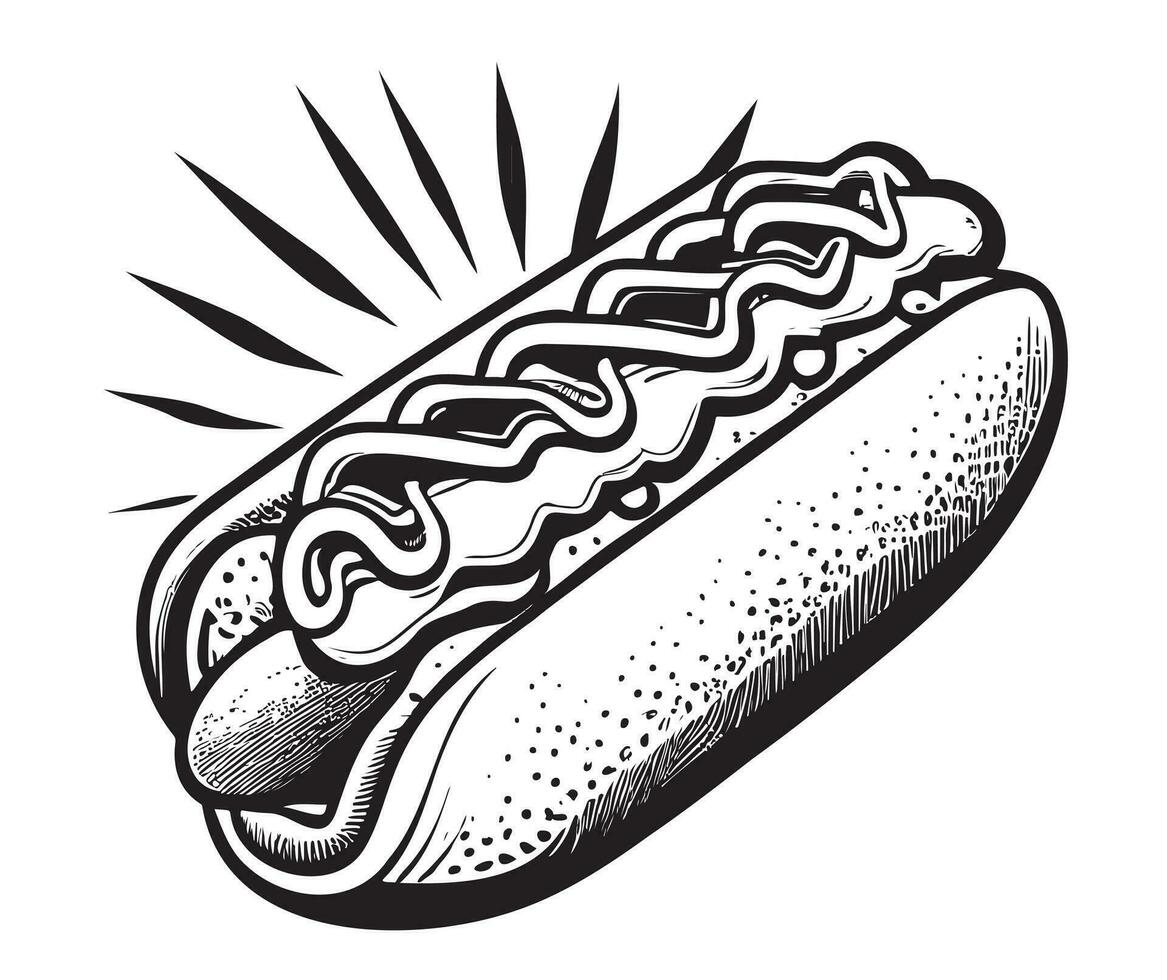 Hot dog fast food hand drawn sketch Vector illustration