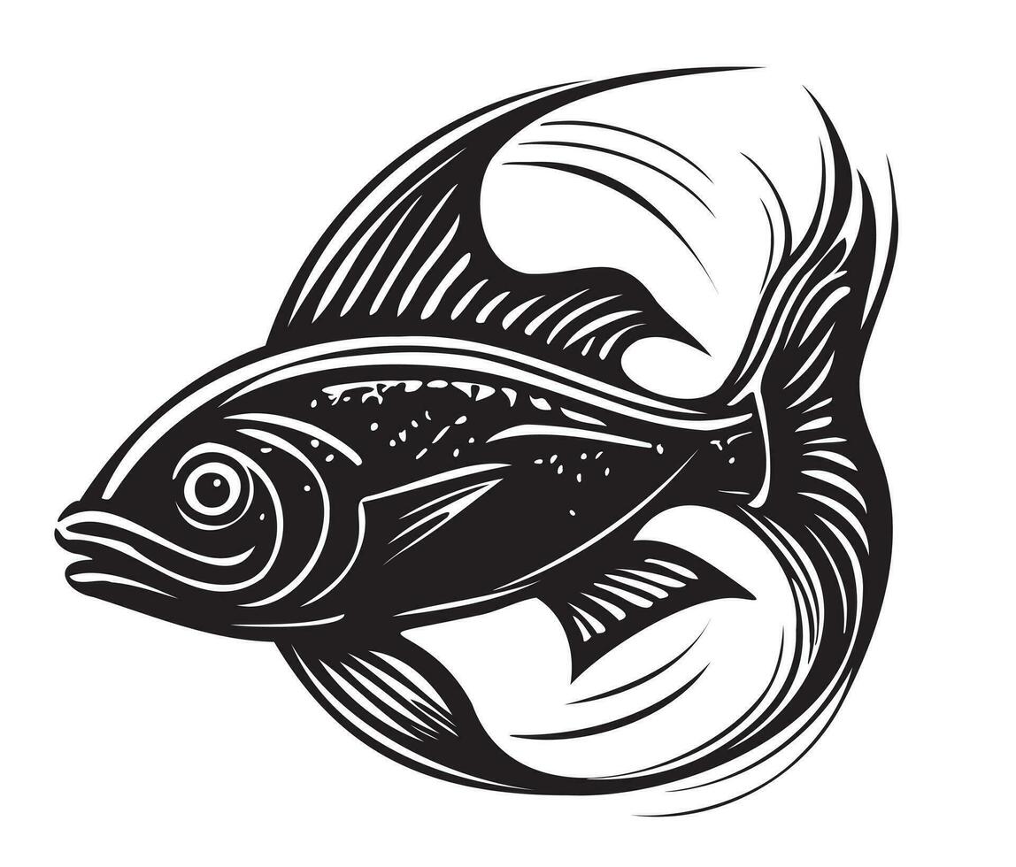 Fish logo sketch hand drawn in doodle style Vector illustration