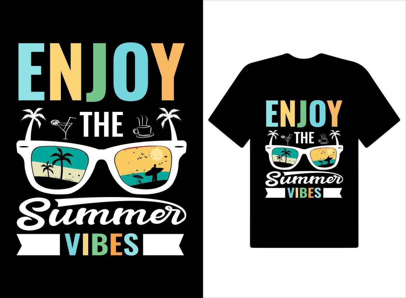 Enjoy the summer t-shirts Design vintage summer illustration and vector Pro Vector