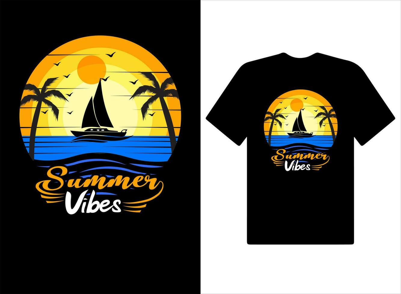 Enjoy the summer t-shirts Design vintage summer illustration and vector Pro Vector