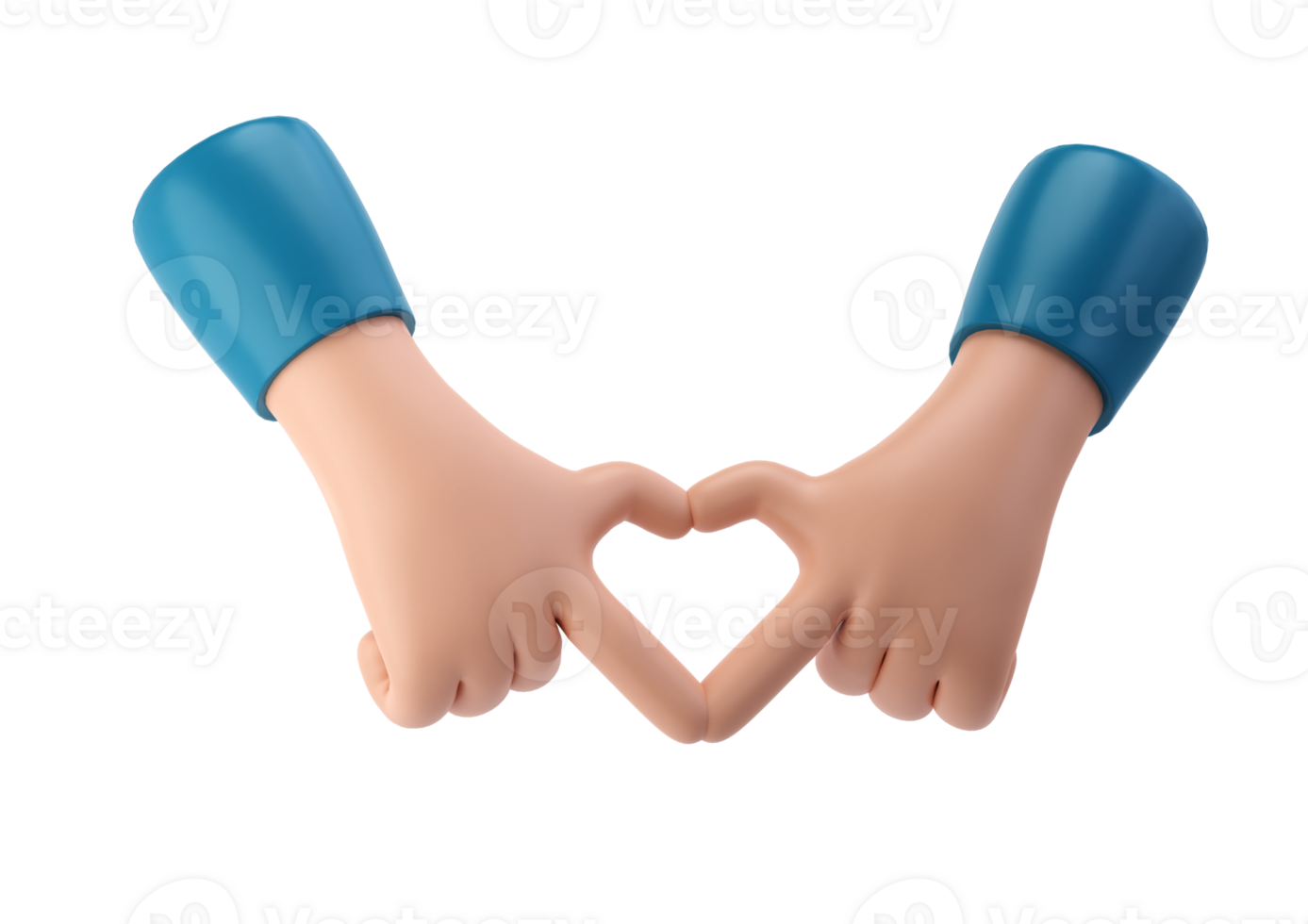 3d rendering stylized hands fold shape of heart. Valentine Finger gesture sign icon. Element for design. Illustration transparent png