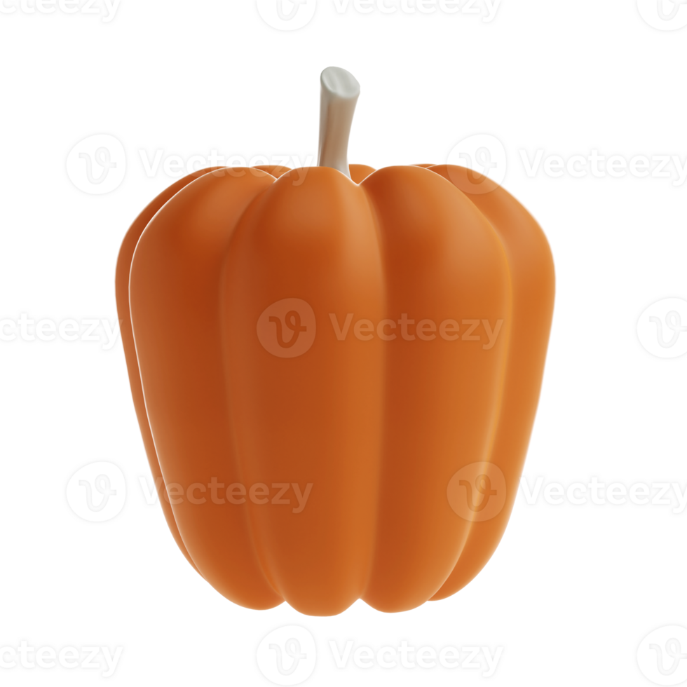 3d orange cute pumpkin rendering icon in cartoon style. Design element for Thanksgiving Day autumn holiday. illustration transparent png