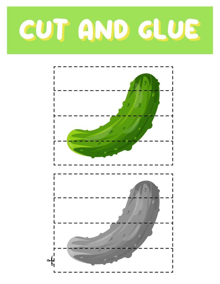 Cut and glue. Cucumber. Educational game for children vector