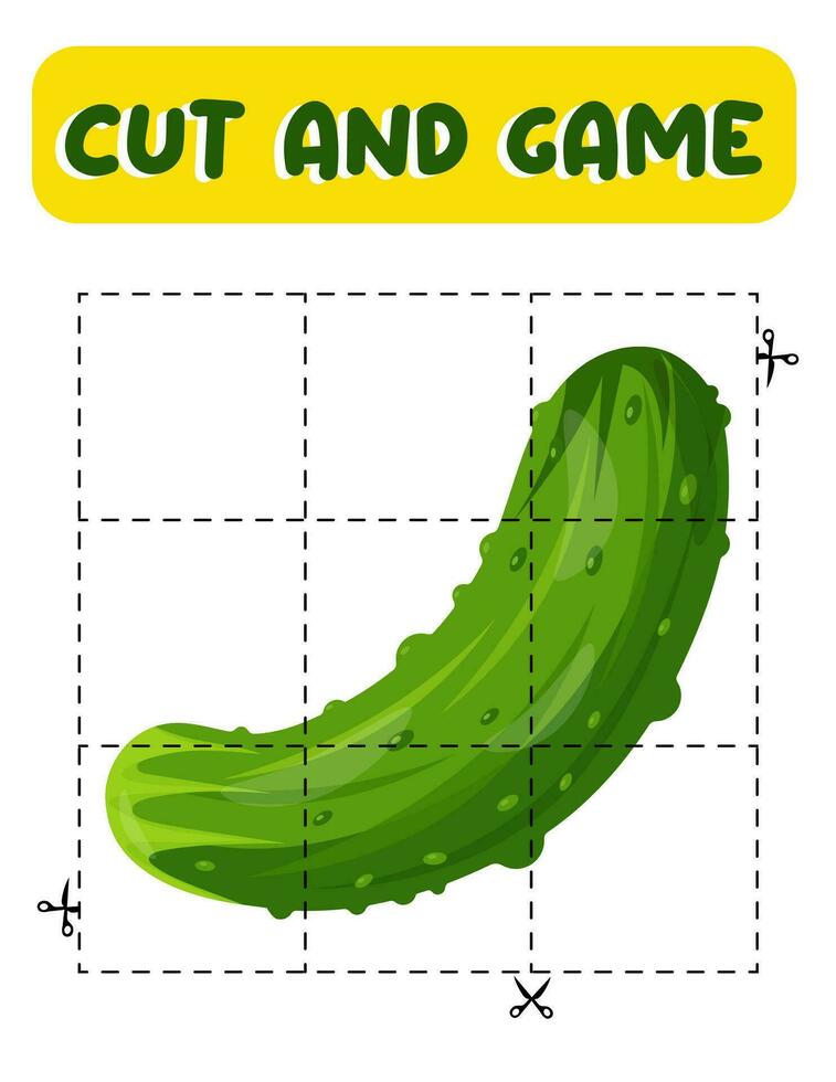 Cut and glue. Cucumber. Educational game for children vector