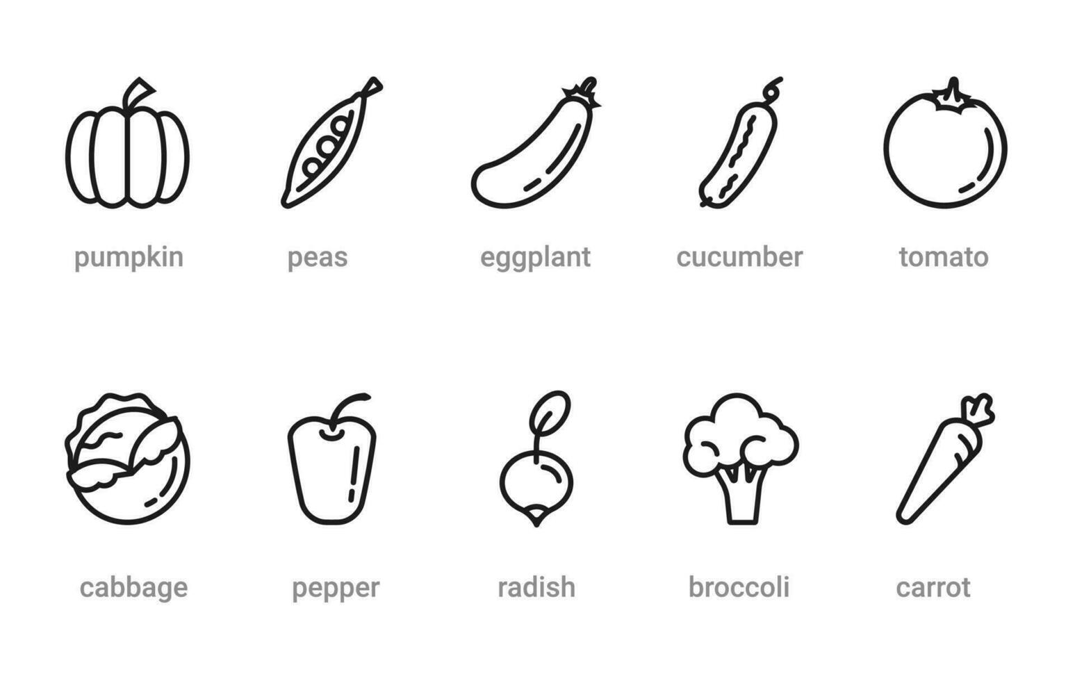 Set of ten healthy food outline icons, vegetables symbols for web and applications vector