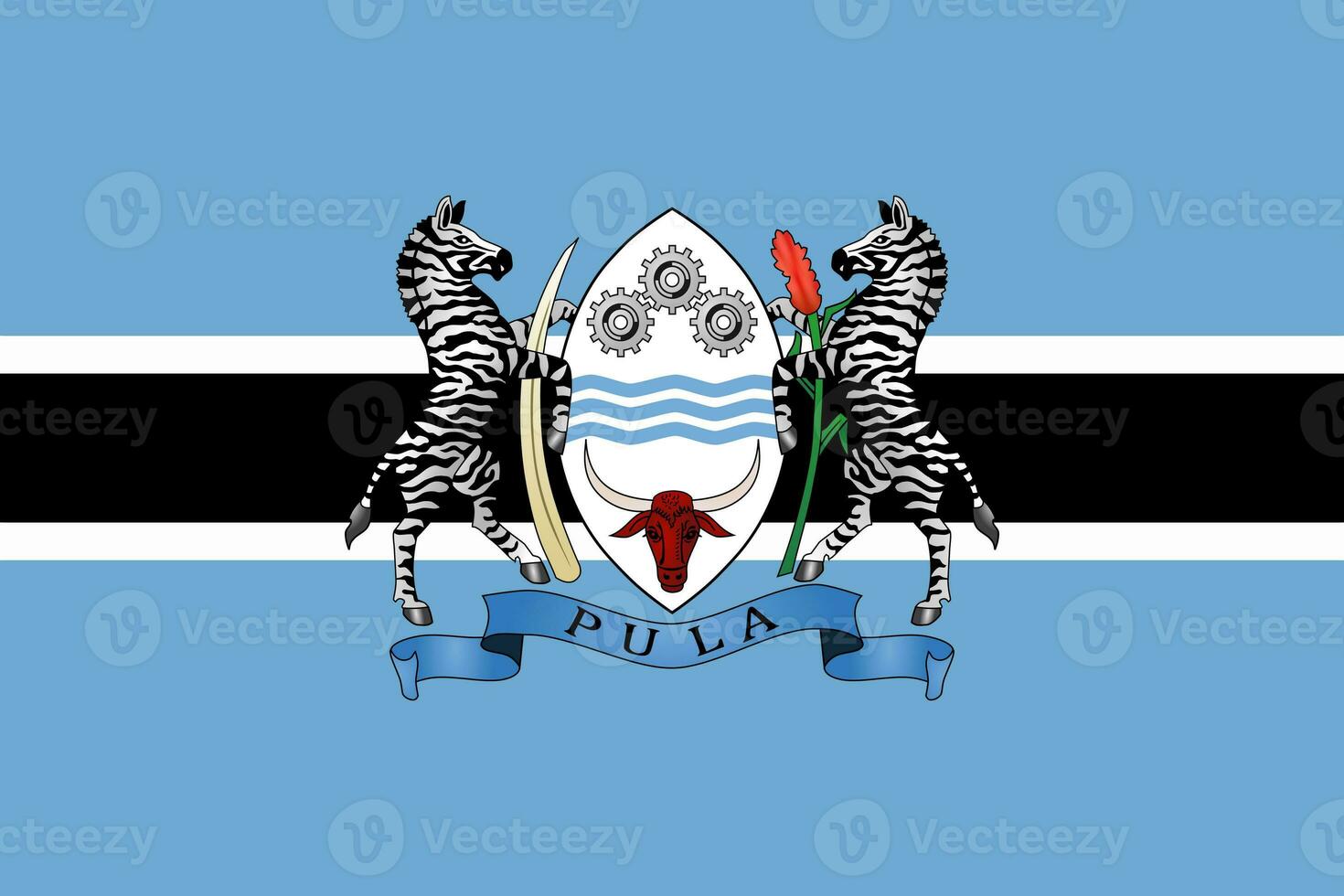 The official current flag and coat of arms of Republic of Botswana