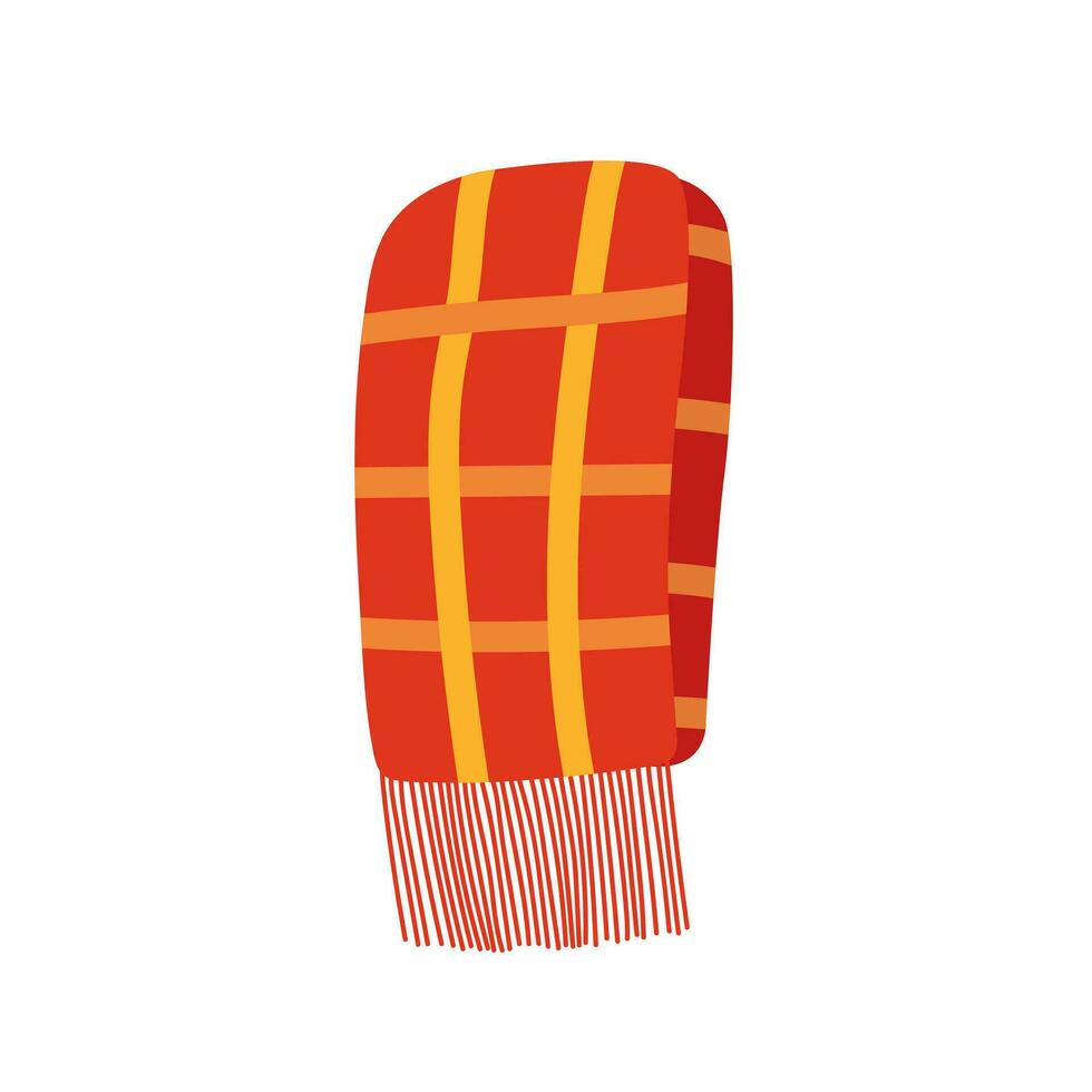 Flat checkered plaid with fringe in autumn colors. Vector plaid scarf clipart