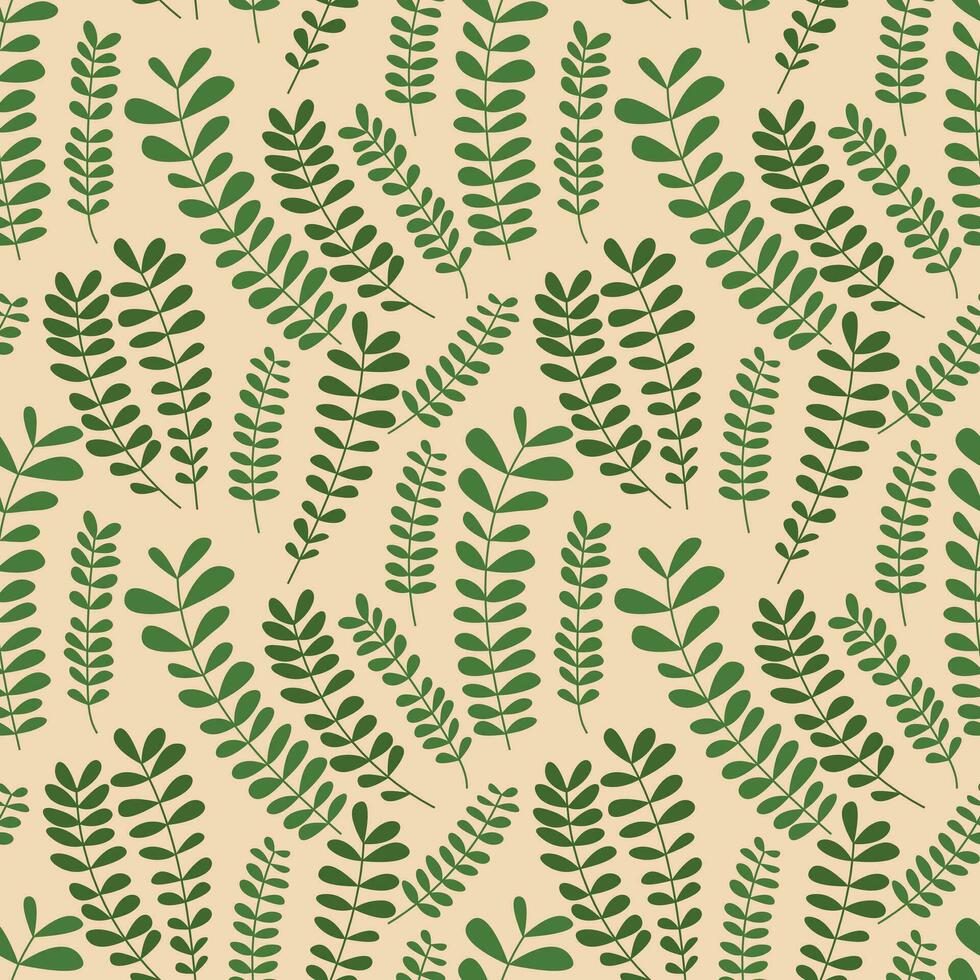 Leafy branches seamless pattern. Vector flat style leaf plants pattern