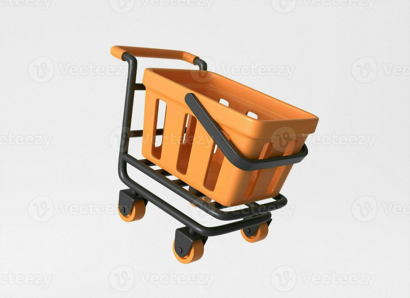 3d shopping cart or trolley from a supermarket in a realistic style. concept of online shopping or grocery delivery. 3d rendering isolated on white background. photo