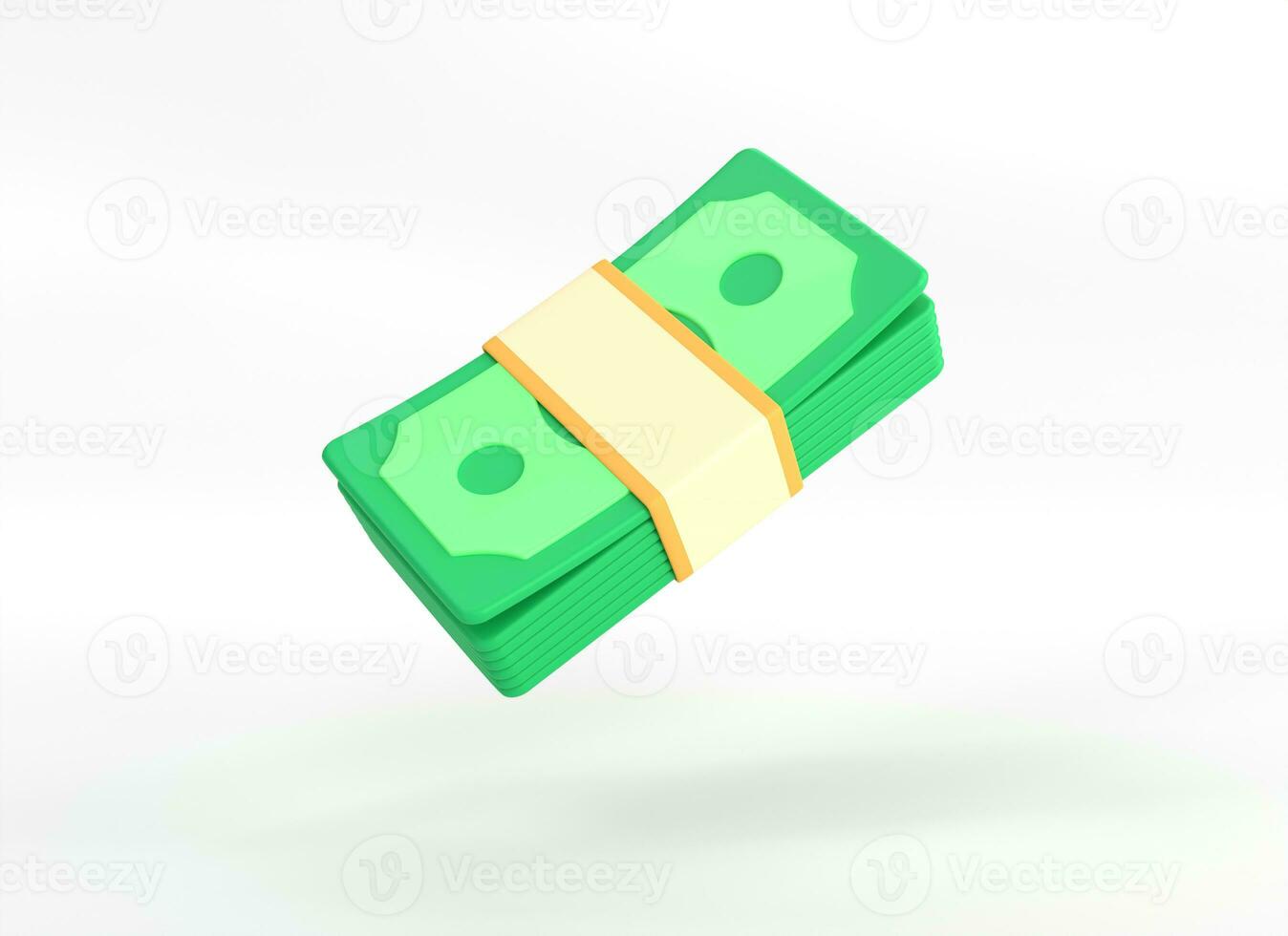 3d flying wad of money in a minimalistic cartoon style. green banknotes isolated on white background.business and financial investment concept. 3d rendering illustration. photo