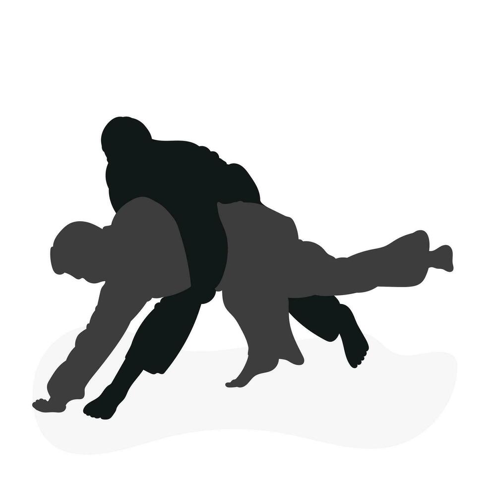 Image silhouette judoka. Judo, martial art, sportsmanship, wrestling, duel, grappling, combating, fighting, struggle vector