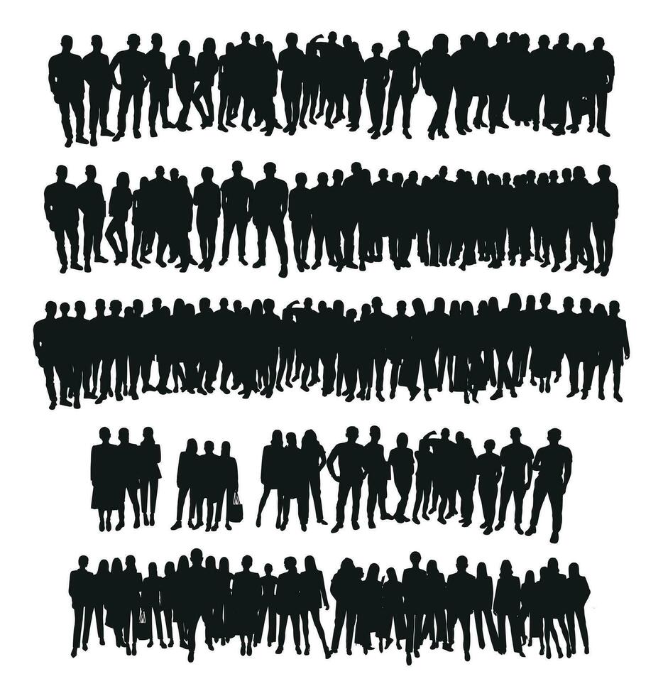 Image of crowd silhouette, group of people. Workers, audience, crowded, corporate, working, teamwork vector