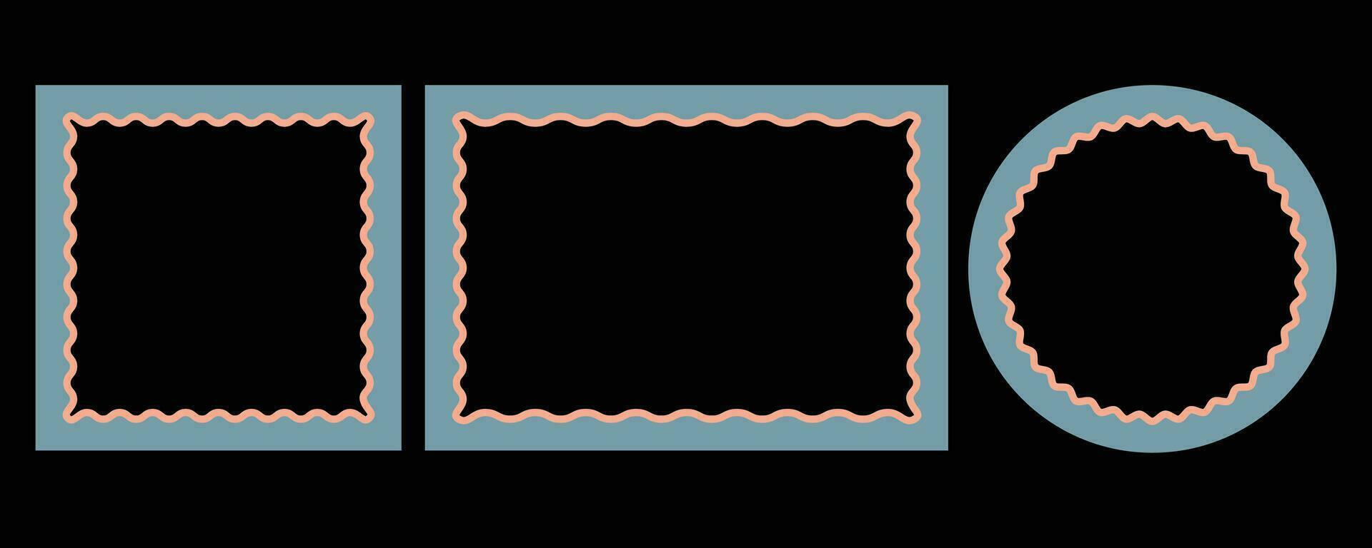 Rectangular, Circular and Square Stylish Photo Frame with Wavy Borders on Black Background vector