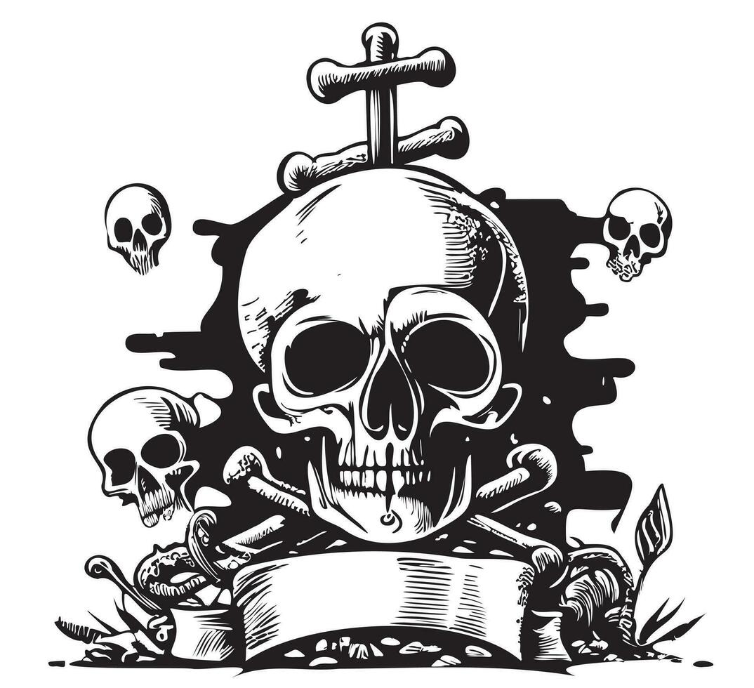 Skulls and bones simple sketch Vector illustration