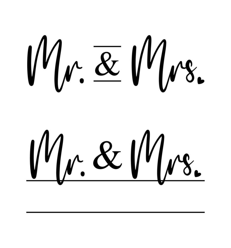 Mr. and Mrs. Decorative Wedding Sign Celebration Lettering. Hand drawn lettering. Ink illustration. Modern brush calligraphy. Isolated on white background. vector
