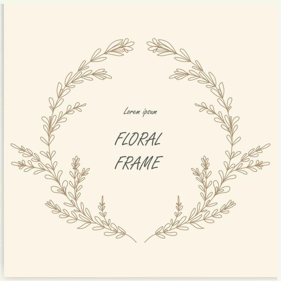 Hand-drawn floral frames with flowers, branches, and leaves. Wreath. Elegant logo template. Vector illustration for labels, branding business identity, and wedding invitations.