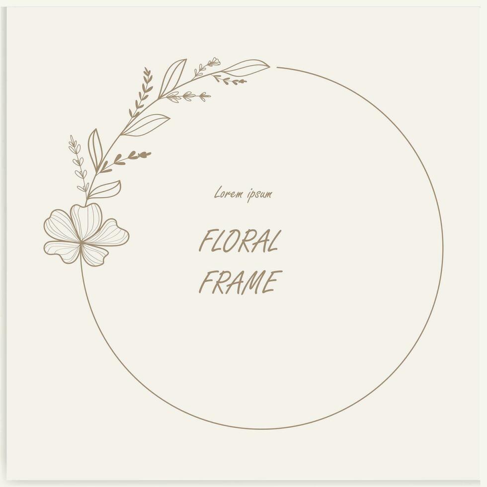 Hand-drawn floral frames with flowers, branches, and leaves. Wreath. Elegant logo template. Vector illustration for labels, branding business identity, and wedding invitations.