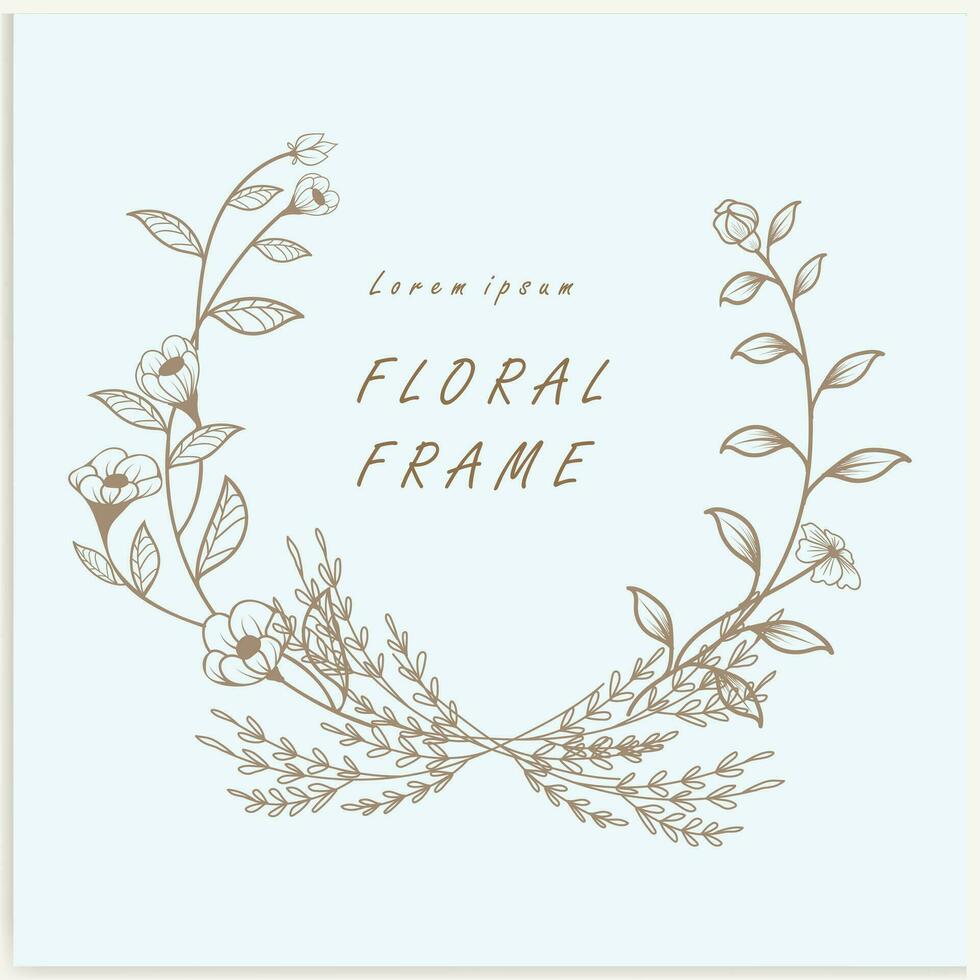 Hand-drawn floral frames with flowers, branches, and leaves. Wreath. Elegant logo template. Vector illustration for labels, branding business identity, and wedding invitations.