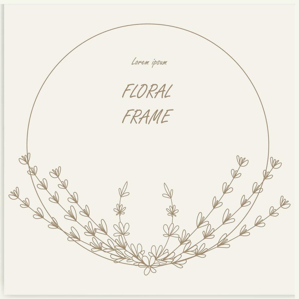 Hand-drawn floral frames with flowers, branches, and leaves. Wreath. Elegant logo template. Vector illustration for labels, branding business identity, and wedding invitations.