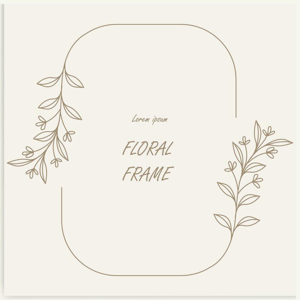 Hand-drawn floral frames with flowers, branches, and leaves. Wreath. Elegant logo template. Vector illustration for labels, branding business identity, and wedding invitations.