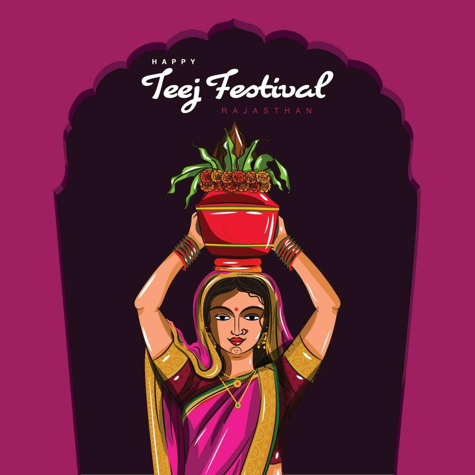 vector ilustración de mujer celebrando teej festival en jaipur