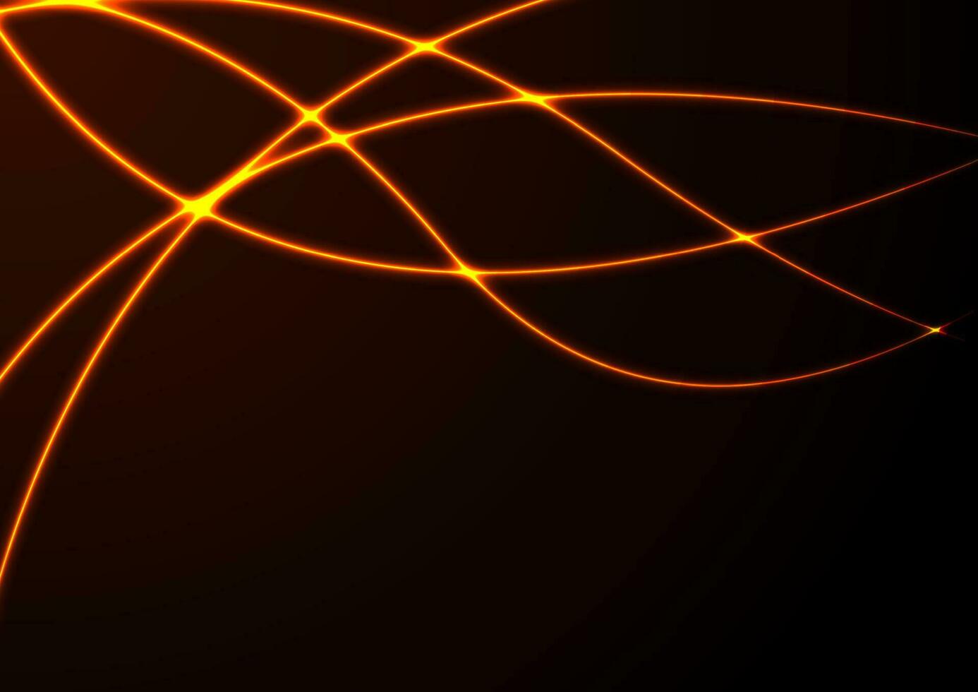 Orange neon glowing smooth wavy lines abstract background vector