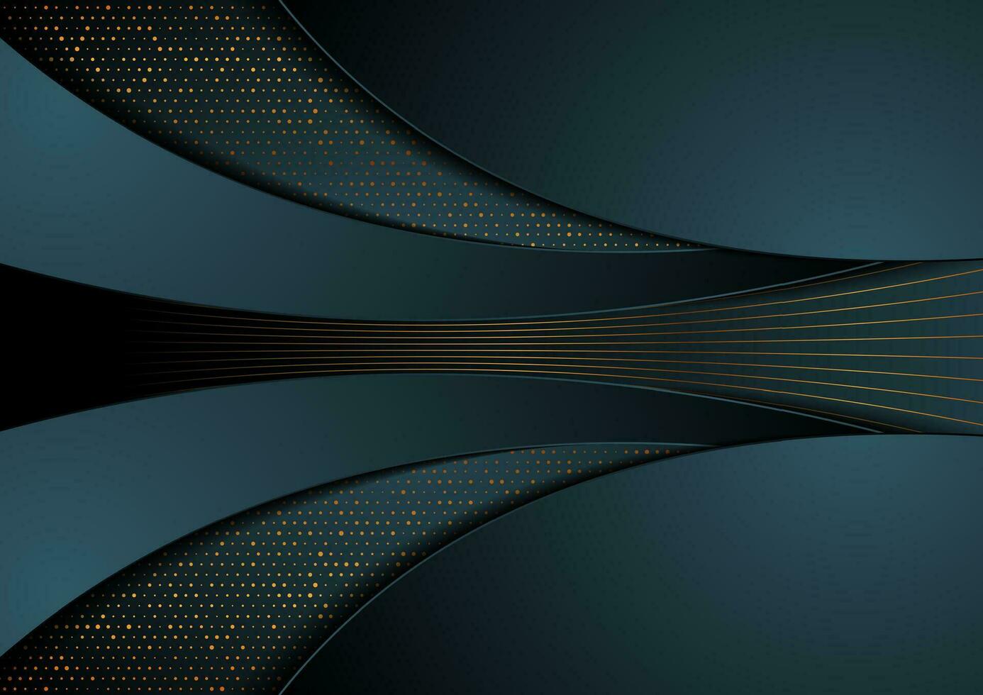 Dark blue and golden abstract tech wavy background vector