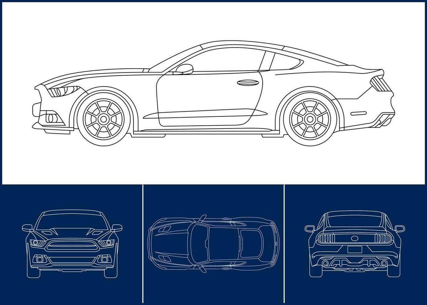 Sport Car template Transportation outline stroke template, Blueprint layout, Wrap sticker, air brush, vynils, recolor project. Vector eps 10