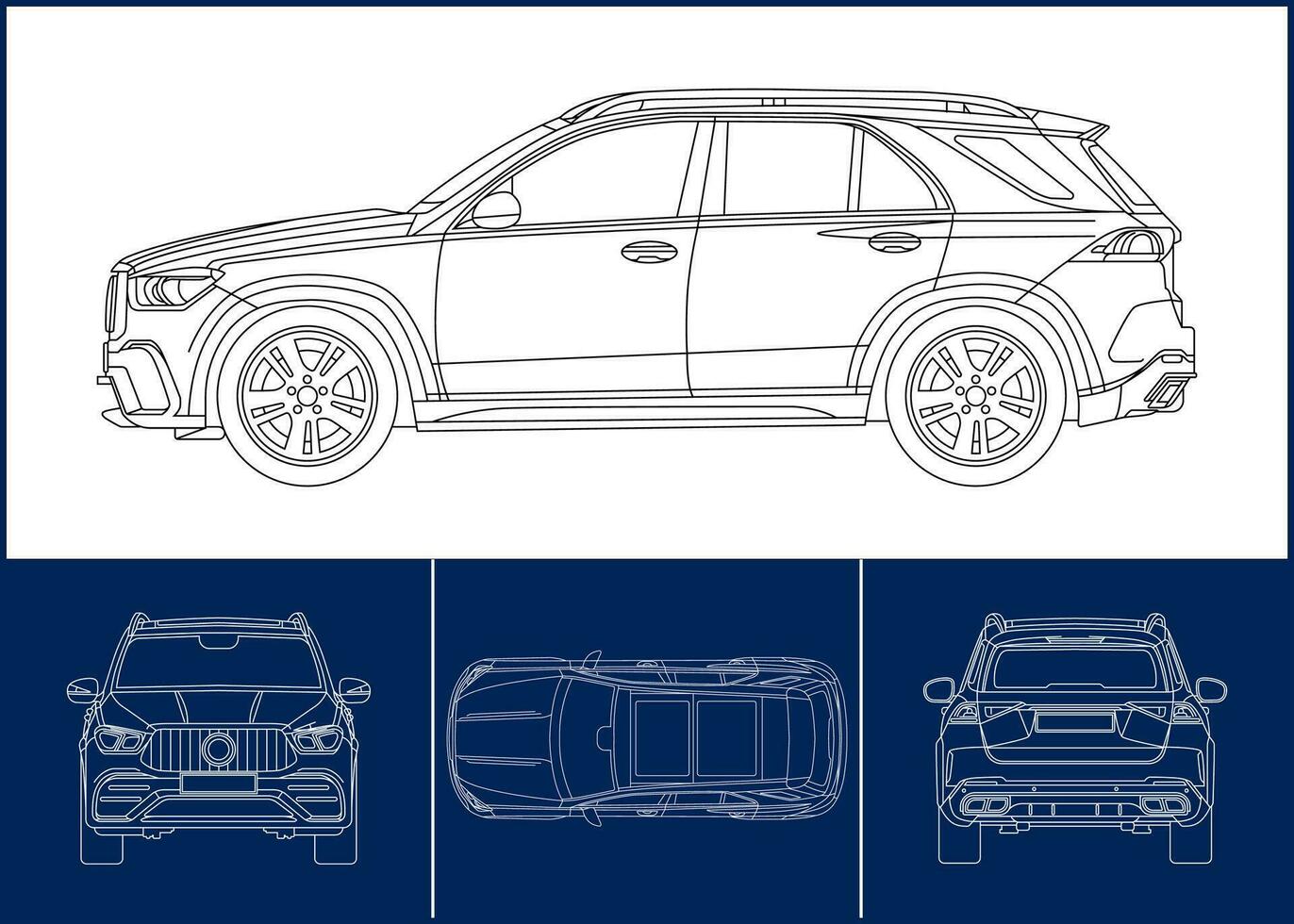 Sport Car template Transportation outline stroke template, Blueprint layout, Wrap sticker, air brush, vynils, recolor project. Vector eps 10