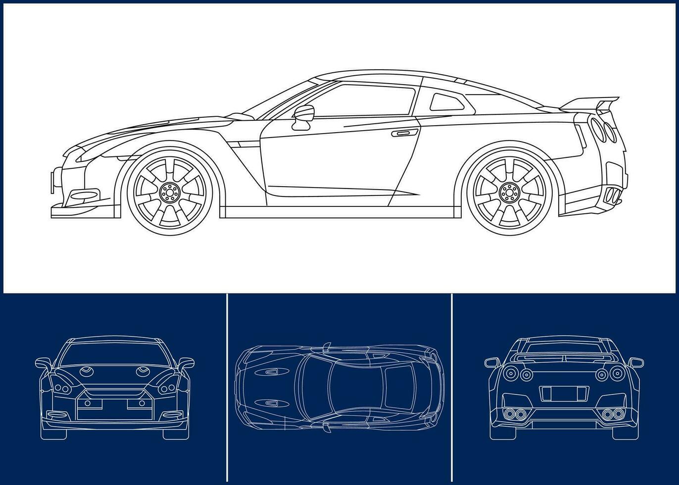 Sport Car template Transportation outline stroke template, Blueprint layout, Wrap sticker, air brush, vynils, recolor project. Vector eps 10