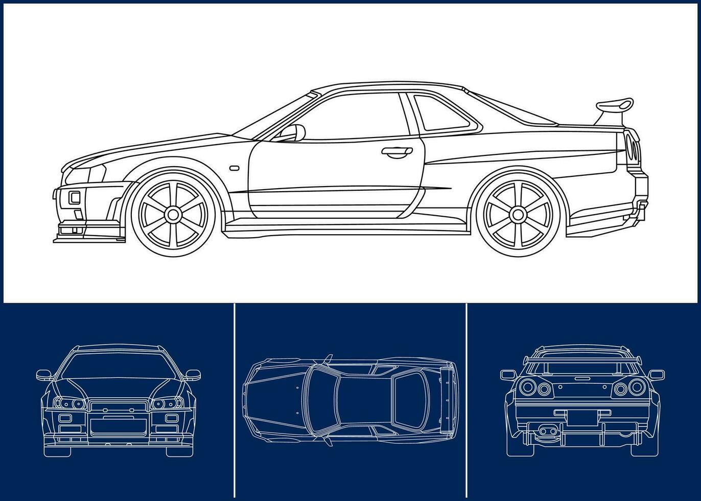 Sport Car template Transportation outline stroke template, Blueprint layout, Wrap sticker, air brush, vynils, recolor project. Vector eps 10