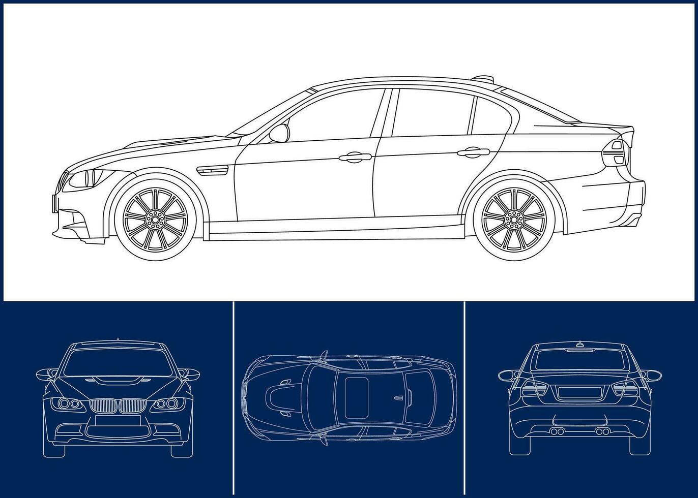 Sport Car template Transportation outline stroke template, Blueprint layout, Wrap sticker, air brush, vynils, recolor project. Vector eps 10