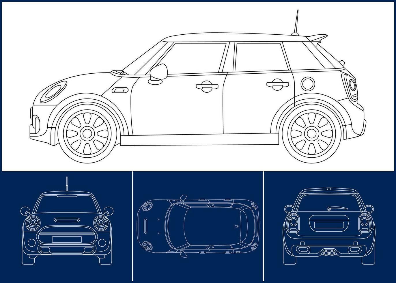 deporte coche modelo transporte contorno carrera plantilla, Plano disposición, envolver pegatina, aire cepillar, vinilos, volver a colorear proyecto. vector eps 10