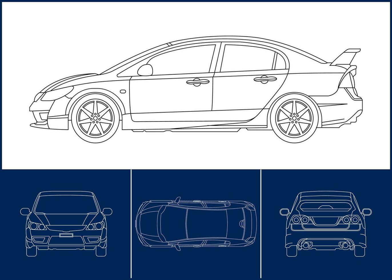 Sport Car template Transportation outline stroke template, Blueprint layout, Wrap sticker, air brush, vynils, recolor project. Vector eps 10