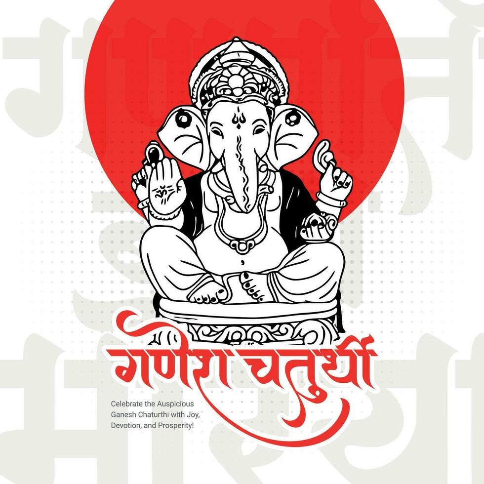 Happy Ganesh Chaturthi Hindu religious festival social media post in Hindi Ganesha Chaturthi Meaning Happy Ganesh Chaturthi. vector