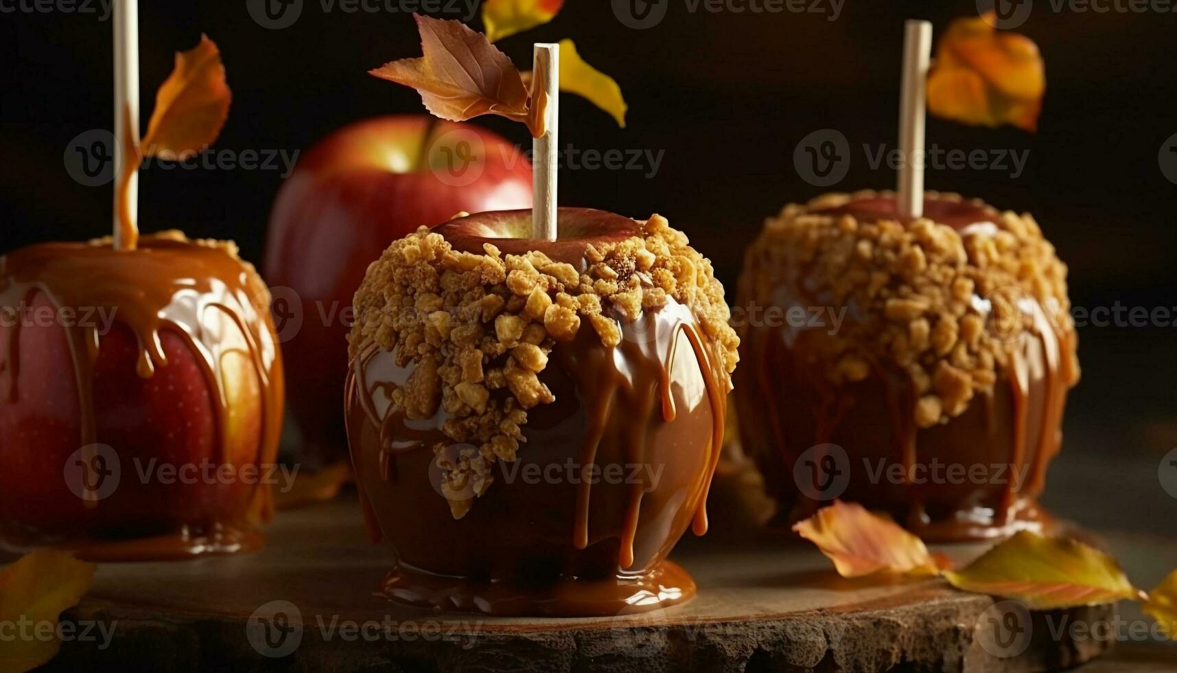 Autumn dessert table chocolate, fruit, caramel, homemade, pumpkin, fudge generated by AI photo