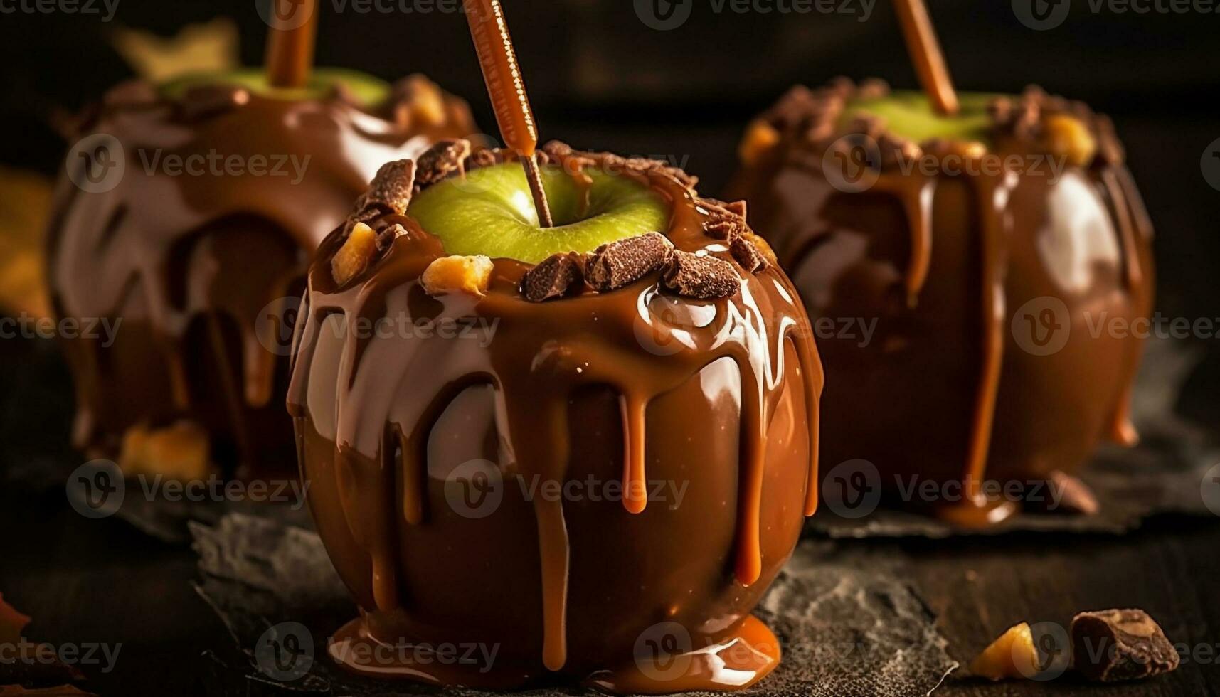 A close up of a gourmet dark chocolate dessert on a wood table generated by AI photo