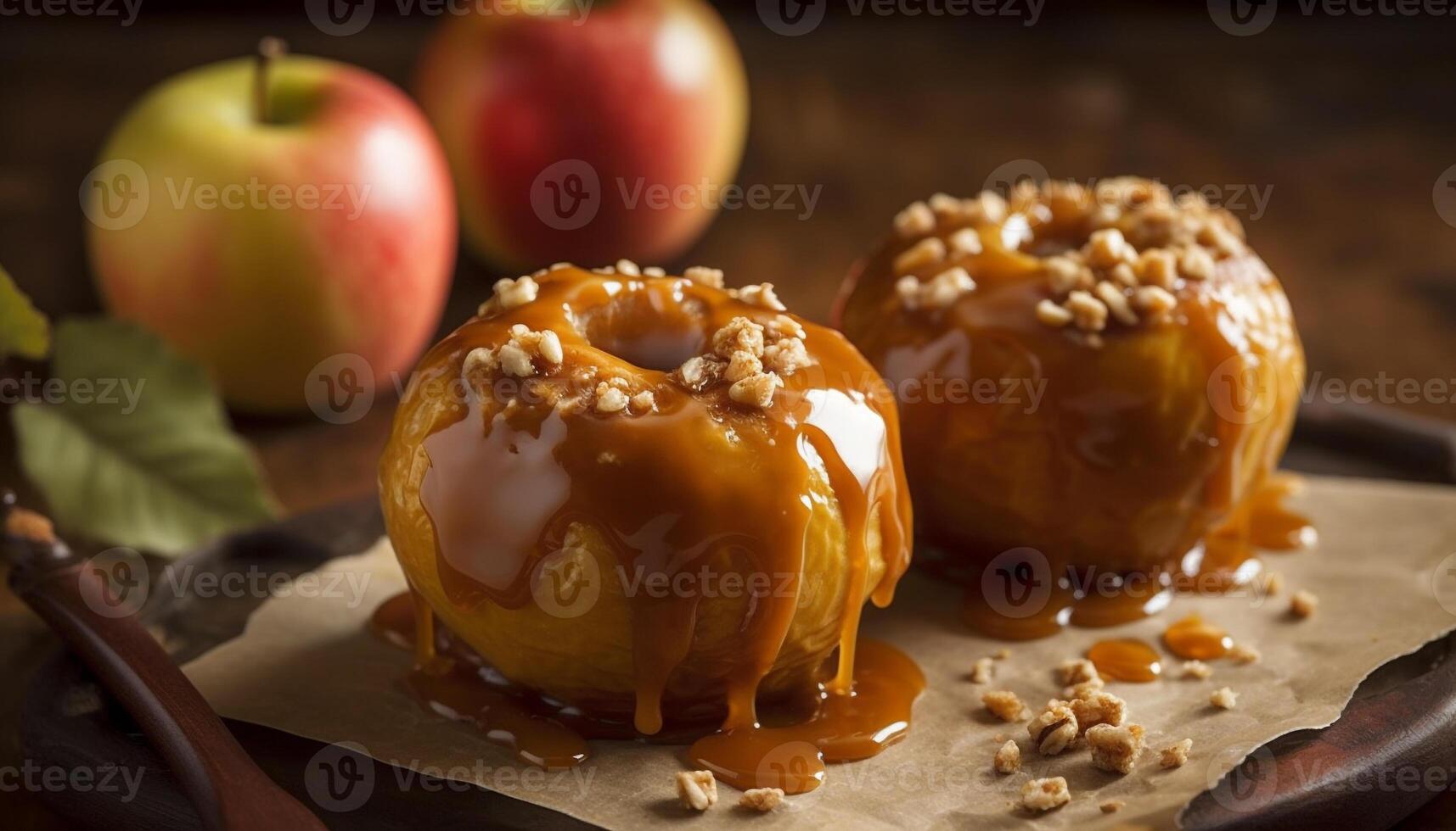 Freshly baked apple pie on a rustic wooden table generated by AI photo