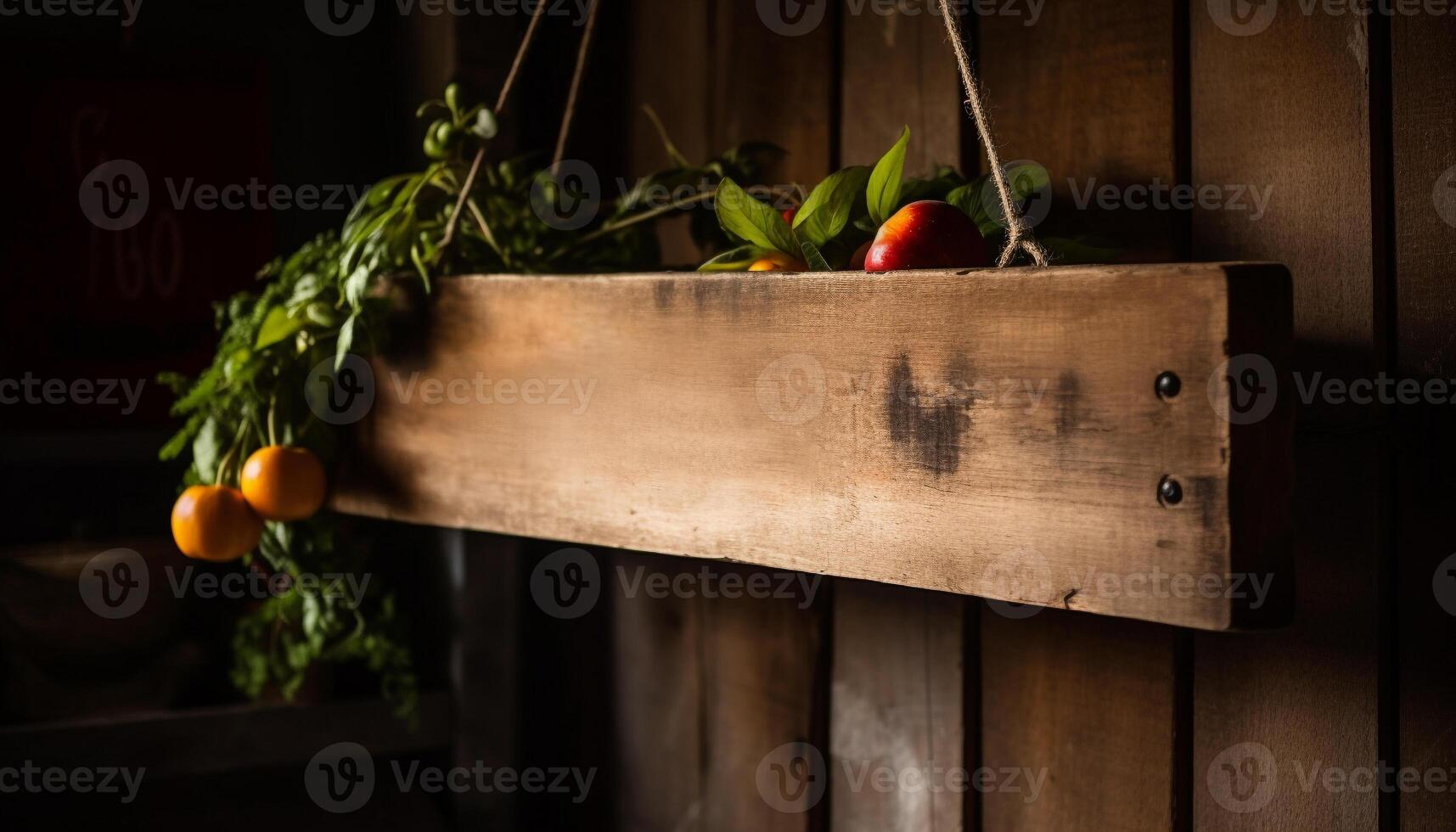 Wooden table with fresh organic fruits, a healthy and rustic meal generated by AI photo