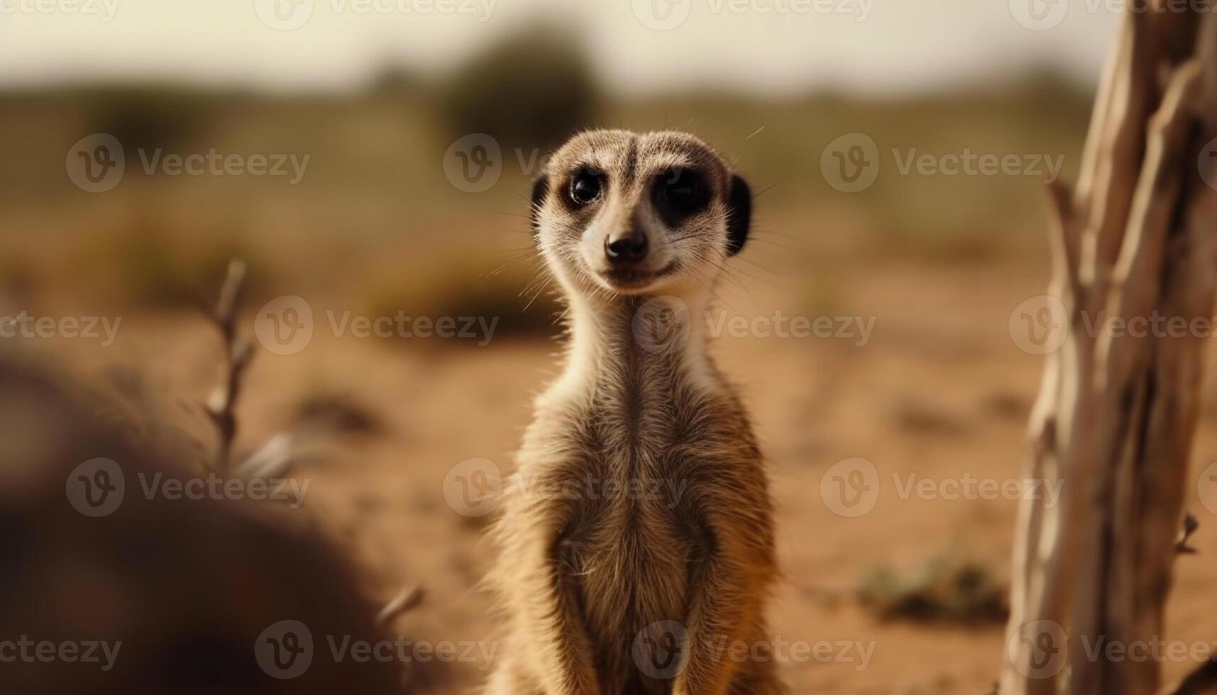 linda suricata de pie, alerta, mirando, naturaleza belleza en fauna silvestre reserva generado por ai foto