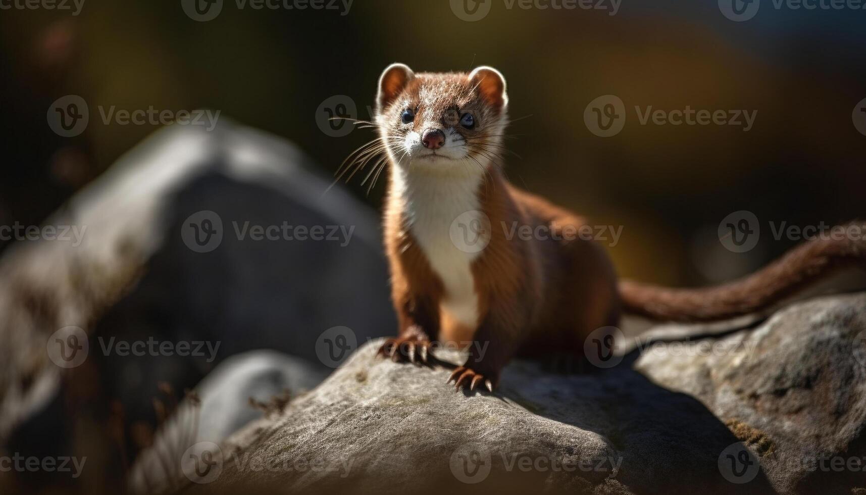 Cute small mammal sitting outdoors, looking at camera with curiosity generated by AI photo