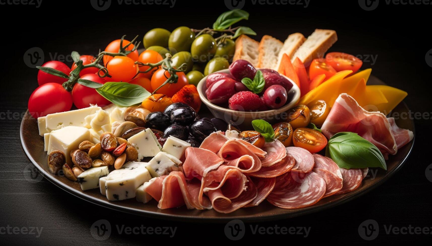 A gourmet appetizer fresh tomato slice on rustic bread variation generated by AI photo