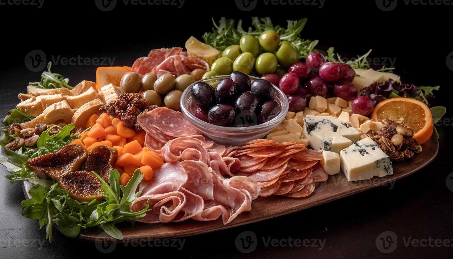 A gourmet meal with prosciutto, salami, and smoked bacon generated by AI photo