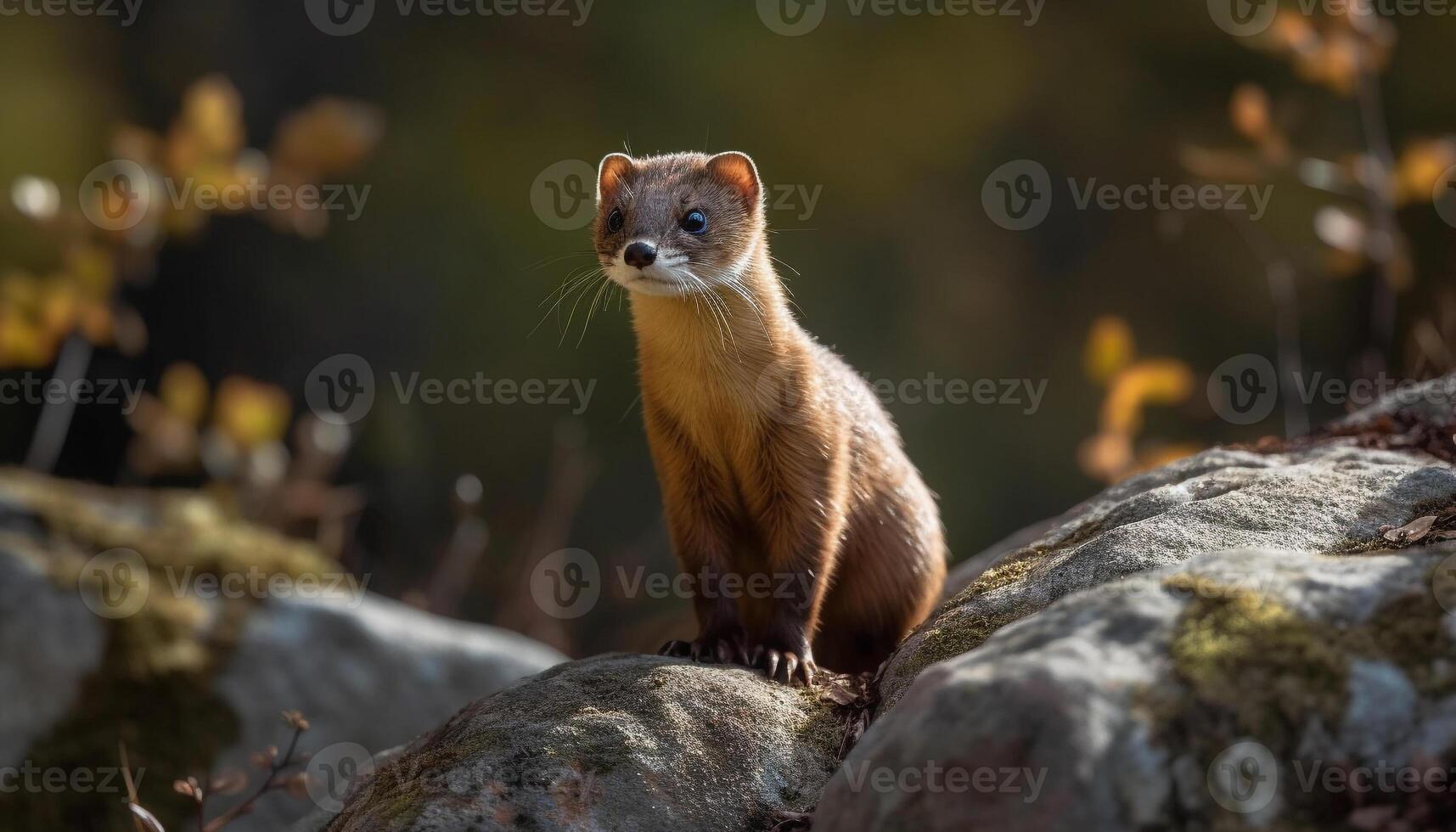 Cute meerkat sitting on a tree, looking at camera curiously generated by AI photo