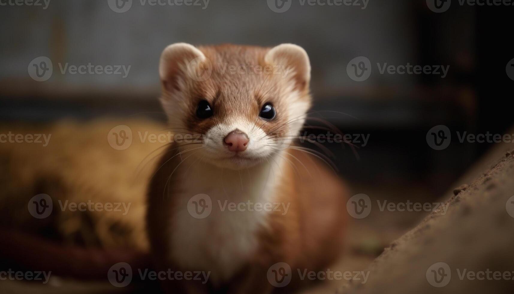 Cute small mammal, fluffy fur, looking at camera, playful puppy generated by AI photo