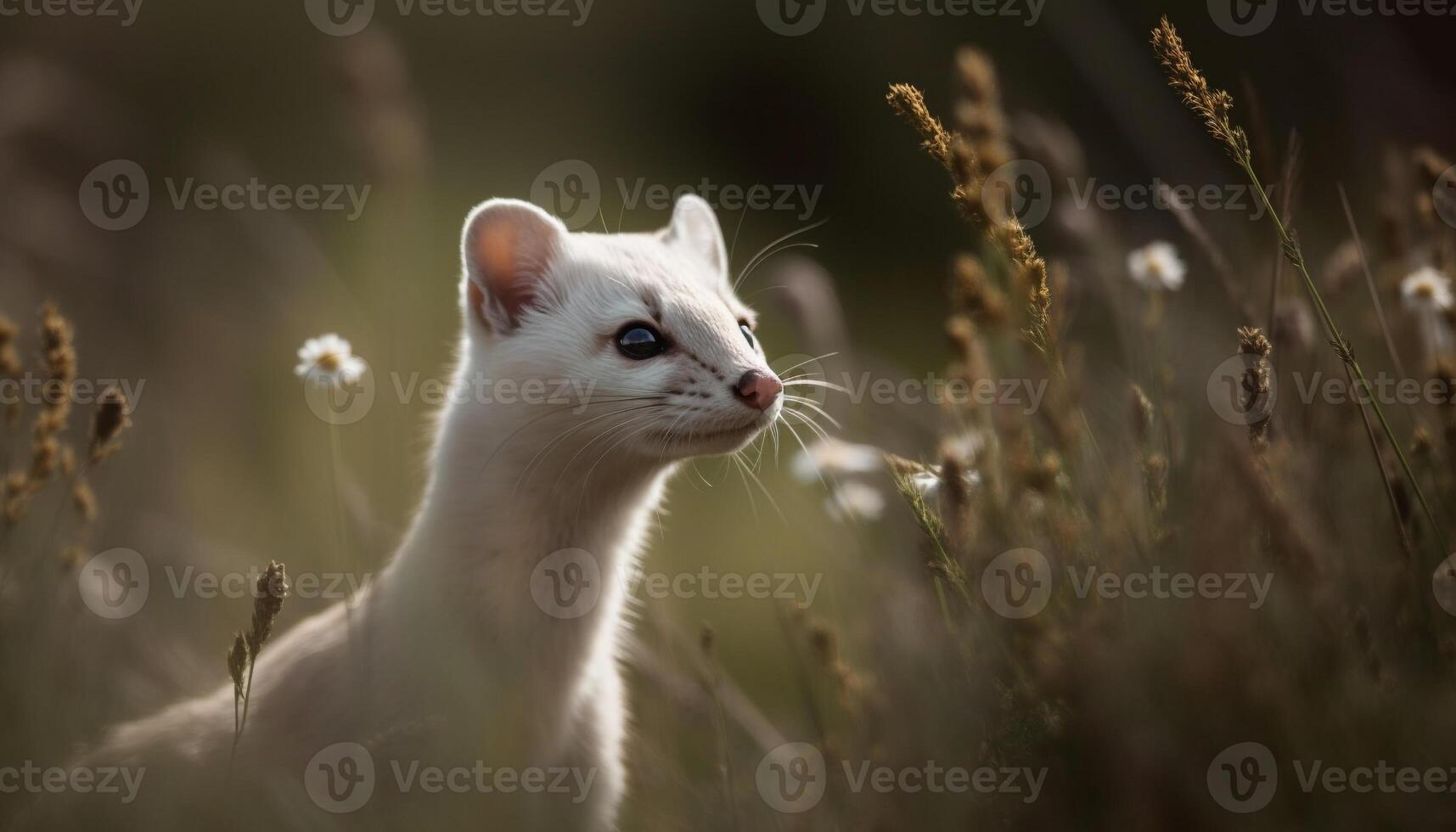 Cute kitten sitting in grass, looking at camera with curiosity generated by AI photo